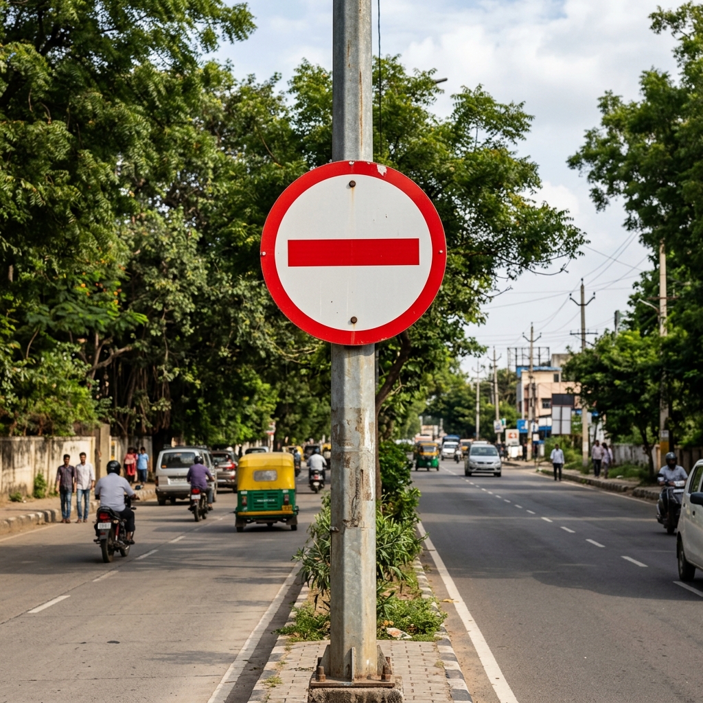 No Entry road sign on Indian road